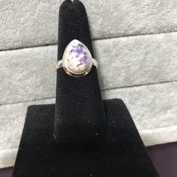New Sterling Silver Purple Teardrop Morado Violet Flame Opal Ring Sz 7 Crystal - Picture 11 of 16